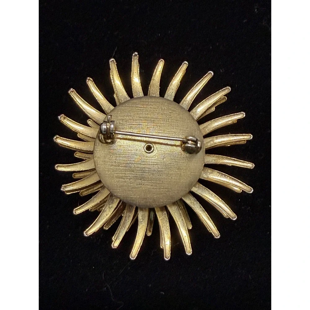 Vintage Gold Tone Sunburst‎ Pom Pom Brooch 3D Starburst Floral Pin 2 Inch